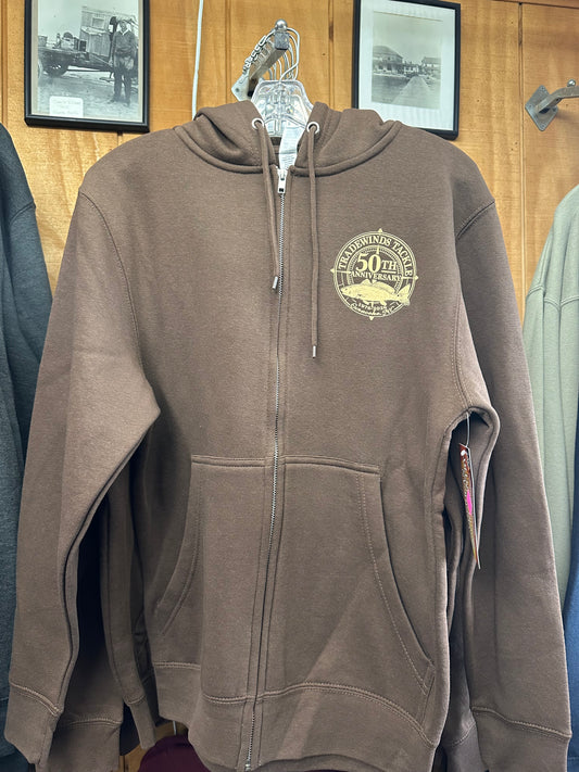 Zip Up 50th Anniversary Hoodie, Chocolate Brown